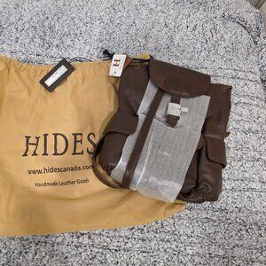 FULL GRAIN Leather Knapsack with top handle and side pockets for Women & Men